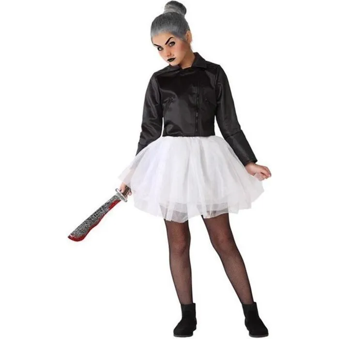 Déguisement poupée rock'n'roll fille - Blanc - 10-12 ans - Veste et jupon en tulle et simili cuir-0
