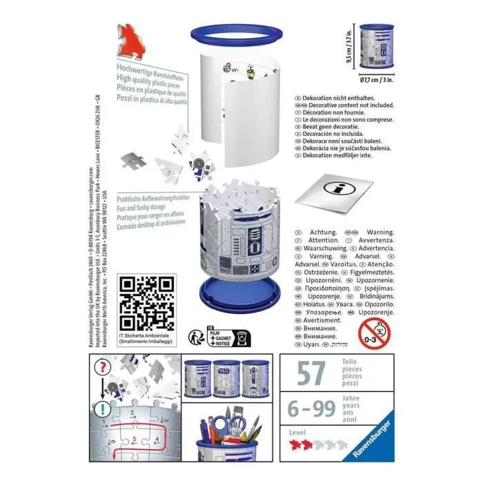 Puzzle 3D - Ravensburger - Pot à crayons Star Wars - Moins de 100 pièces - Blanc - Pour enfant-3