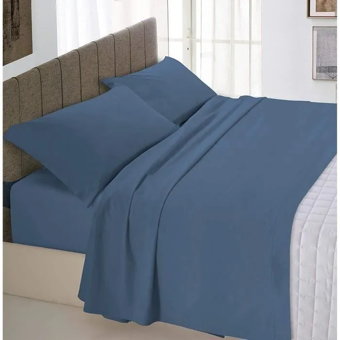 Parure de lit complète - Italienne - 100% Coton - Couleur Unie - Drap 250x300 cm - 2 Taies d'Oreiller-1