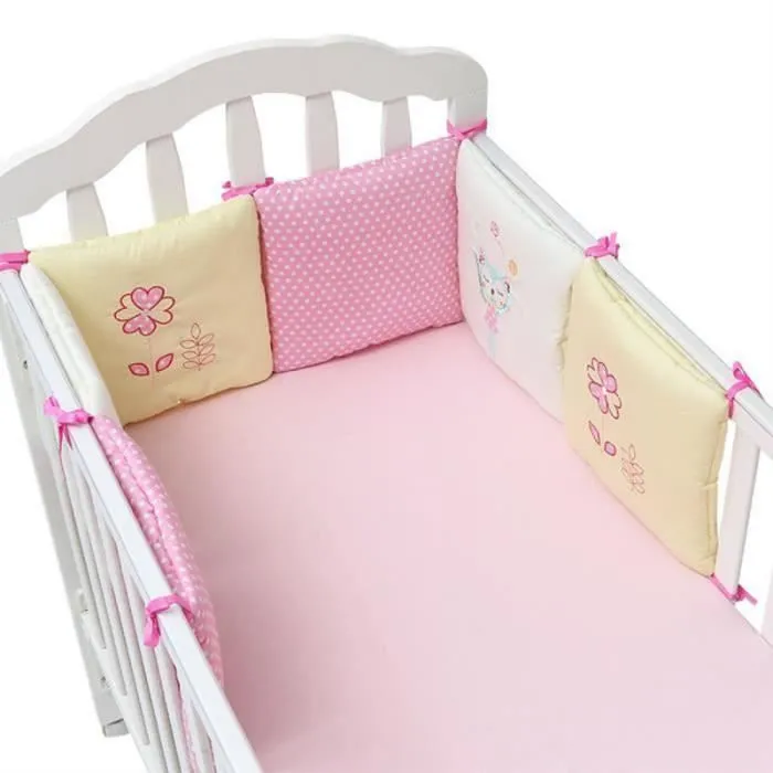 Tour de Lit 6 Pièces Ensemble - Marque - Modèle - Pare-choc Literie Enfant - Rose-0