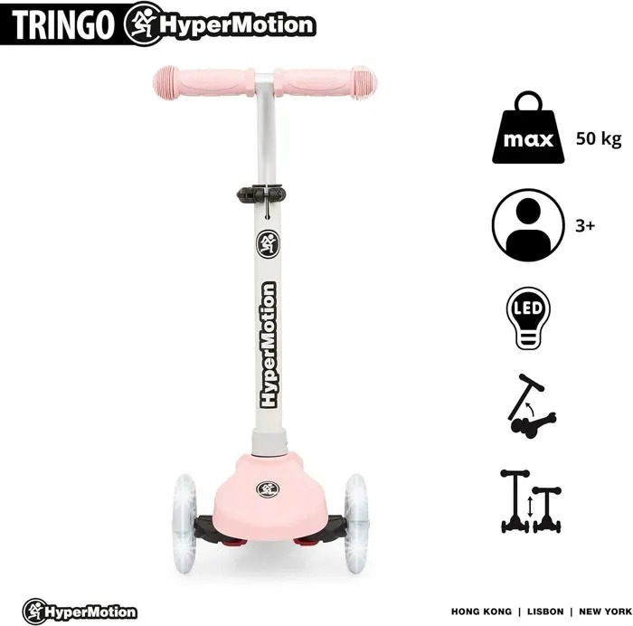 Trottinette 3 roues LED- HyperMotion - TRINGO - Rose - Hauteur réglable 55-70 cm - Max 50 kg-2