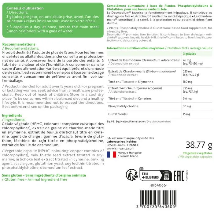 ISN - HEPATOBIL - Santé & Détoxification du foie - Desmodium, Artichaut & Chardon-Marie - Cure 30j-0