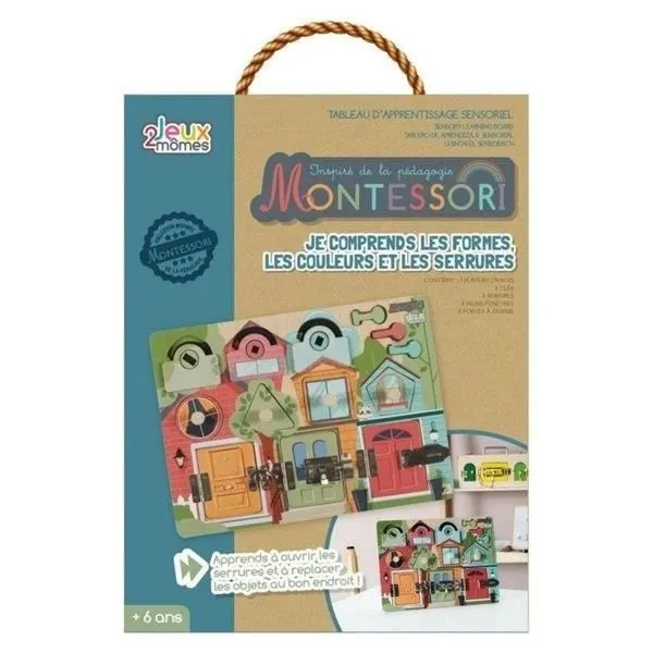 Tableau Montessori Serrures et Loquets à manipuler Jeu sensoriel - Bois - Jouet éducatif - Blanc - 10 pièces-0