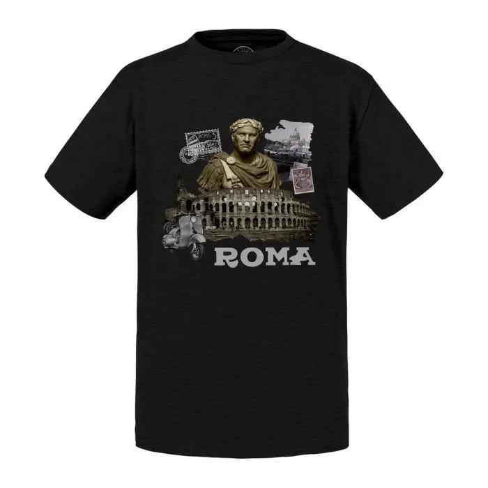 T-shirt Enfant Noir Roma Vintage Rome Voyage Histoire Tourisme-0