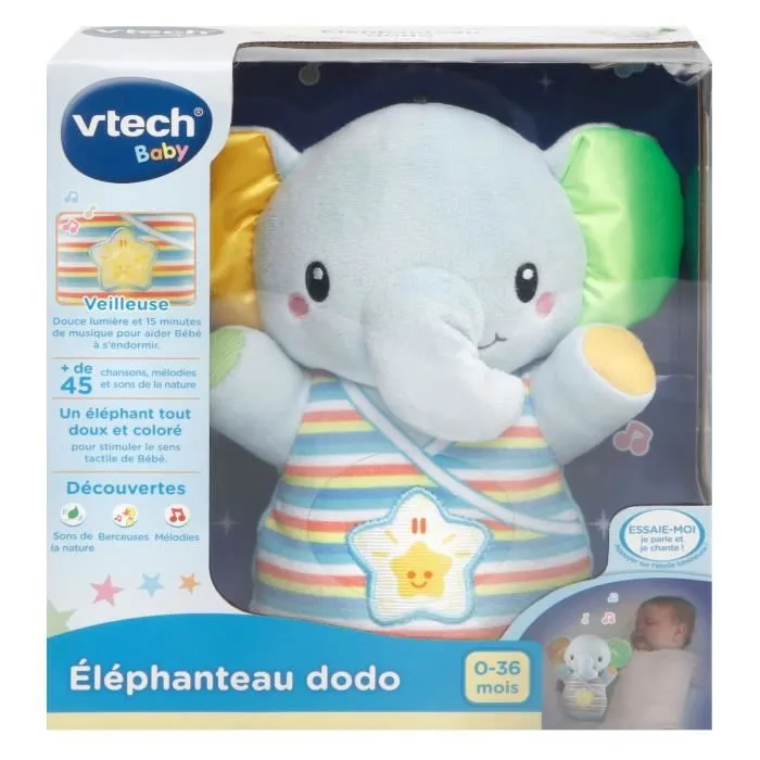 Veilleuse peluche - VTECH BABY - Elephanteau dodo bleu - 30 mélodies - 2 chansons-3