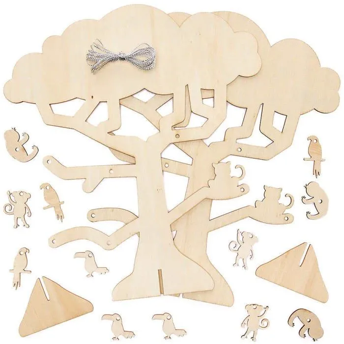 Baker ross - FC917 - Arbre en Bois motif Animaux de la Jungle - Lot de 2, Loisirs Creatifs pour les Enfants ()-1