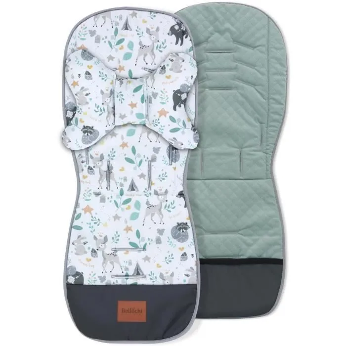Bellochi Coussin Poussette Universel Été Matelas Poussette Universelle avec Coussin Anti-Choc - Velours et Coton - Vert-1