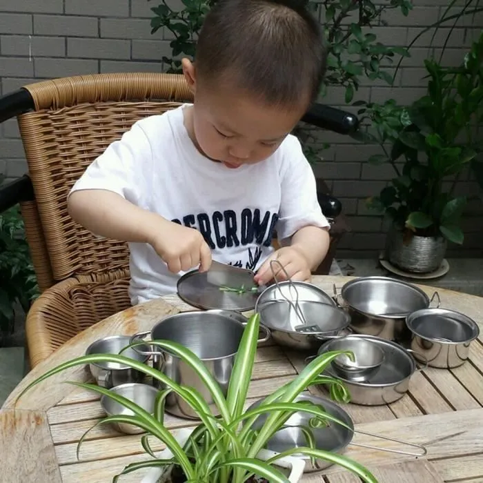 25 pièces jouets de cuisine en acier inoxydable ustensiles de cuisine ustensiles de cuisine pan jouets ensemble pour les enfants-HUA-1
