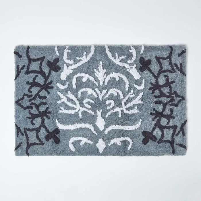 Tapis de bain en coton damassé noir - HOMESCAPES - 50 x 80 cm - Antidérapant - Absorbant-0