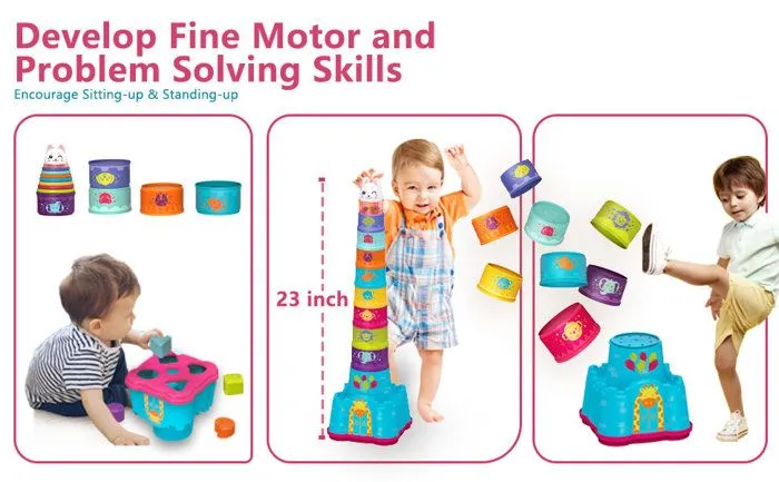 FORME A TRIER - FORME A AGENCER - BOITE A FORME - PYRAMIDE-GIGOGNE Jouet Cubes Empilables - HONTTOR - Jouet d'éveil Montessori pour-5