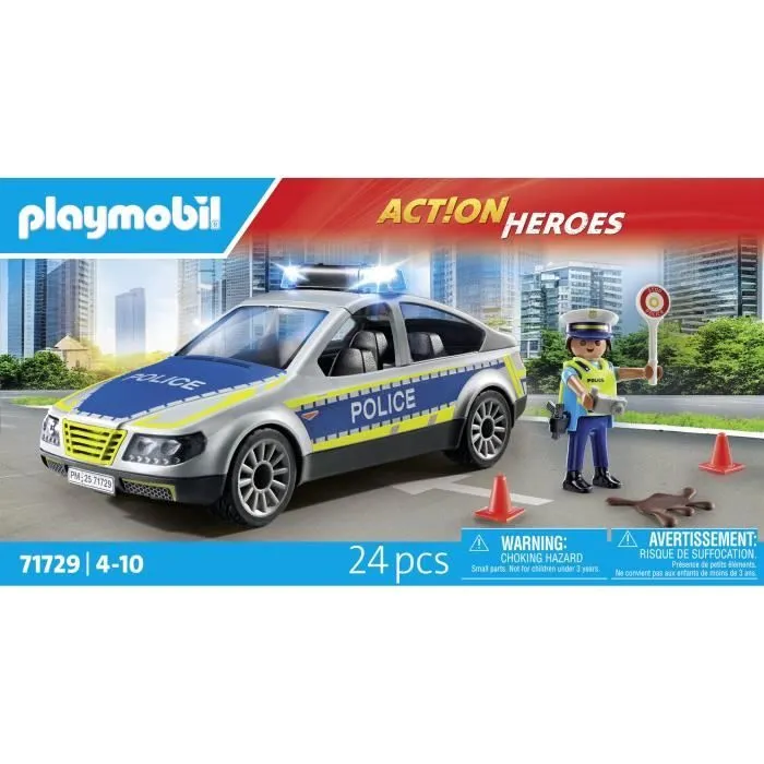 PLAYMOBIL 71729 Voiture police avec sirène et gyrophare, Action Heroes, Les policiers, 24 pièces, Dès 4 ans-6
