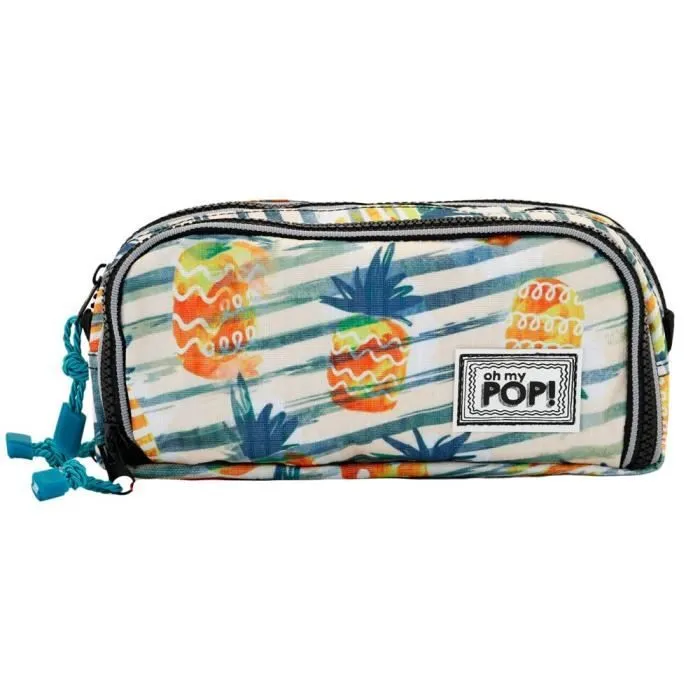 Trousse Ananas Oh My Pop! Jaune - 3 compartiments - 16 emplacements pour crayons-1