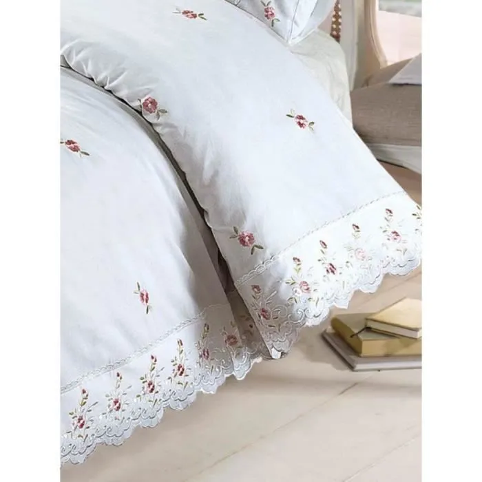 Ensemble housse de couette - Sophie - King - Floral brodé - 2 taies d'oreiller - Lavable en machine-2