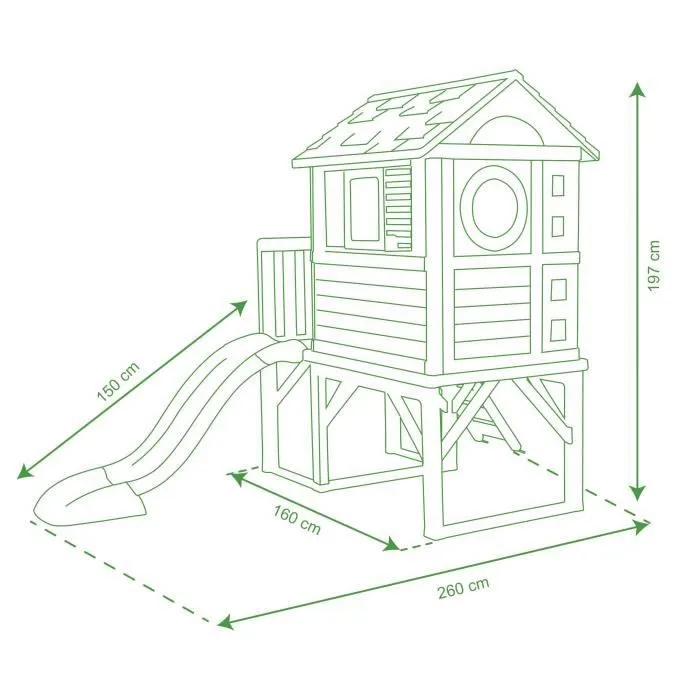 Maison Pilotis Smoby - Toboggan - Plateforme 70cm - Anti-UV - Vert - Fabriqué en France-6
