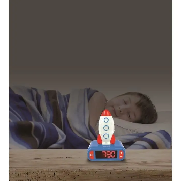 Réveil veilleuse digital LEXIBOOK - Fusée - 3D lumineux et sonore - Bleu, blanc et rouge - Enfant-3