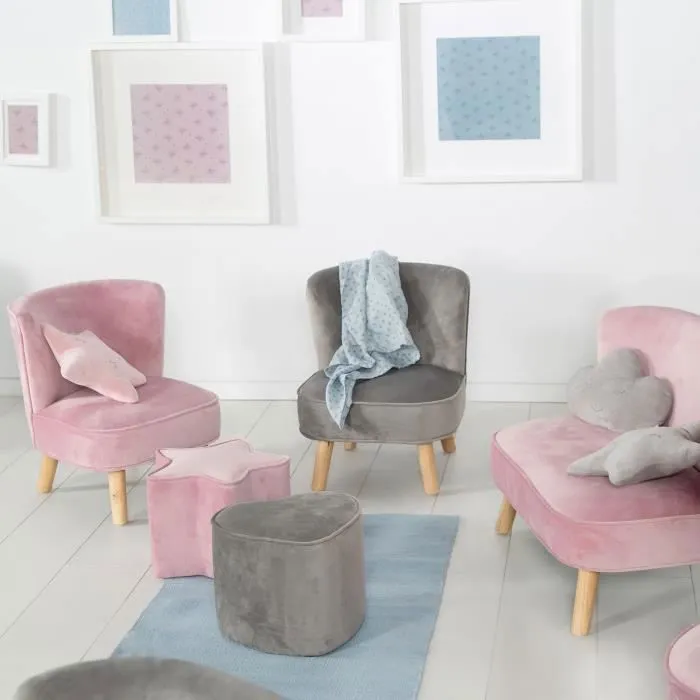 ROBA Fauteuil Enfant en Velours Lil Sofa - Style Scandinave - Pieds en Bois Massif - Gris-3