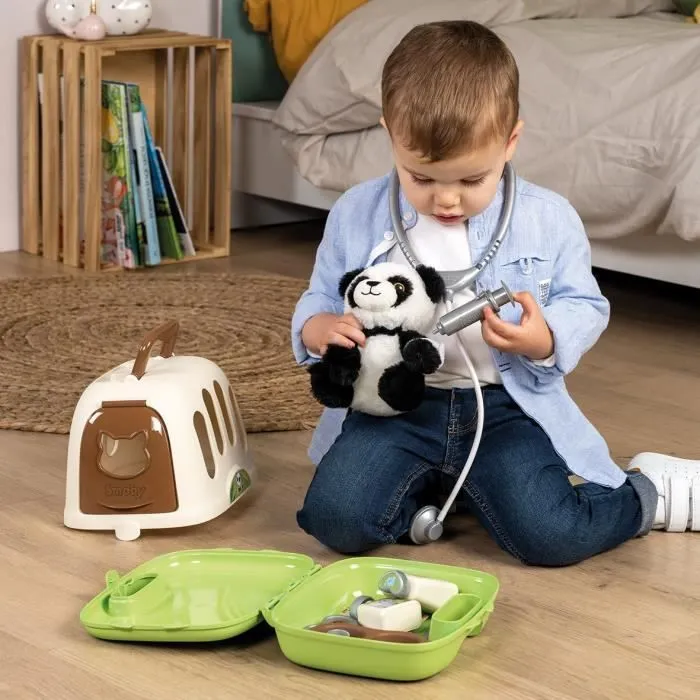 Smoby - Mallette vétérinaire - 1 peluche panda et de nombreux accessoires - Produit 2 en 1 : Cage de transport-3