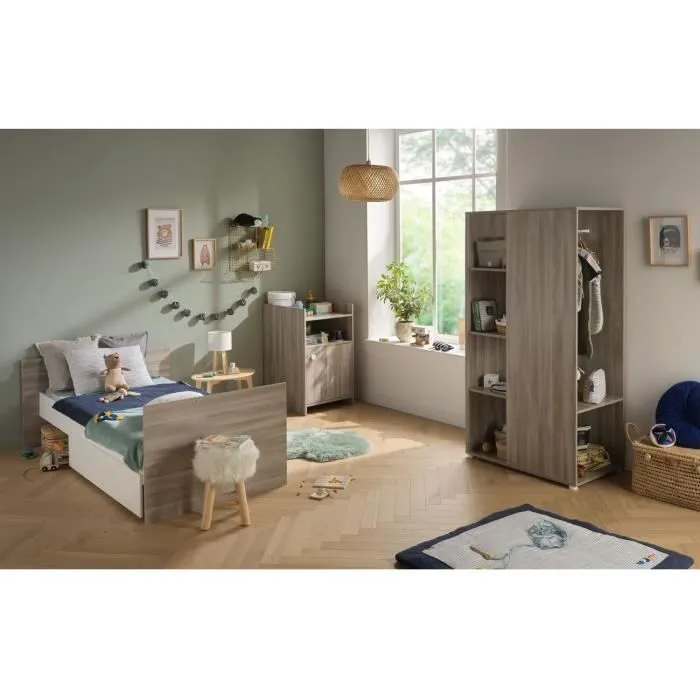 Lit bébé combiné - 120x60cm - Evolutif en 90x190cm - Babyprice Up - Chêne - Avec commode à langer 1 porte-3