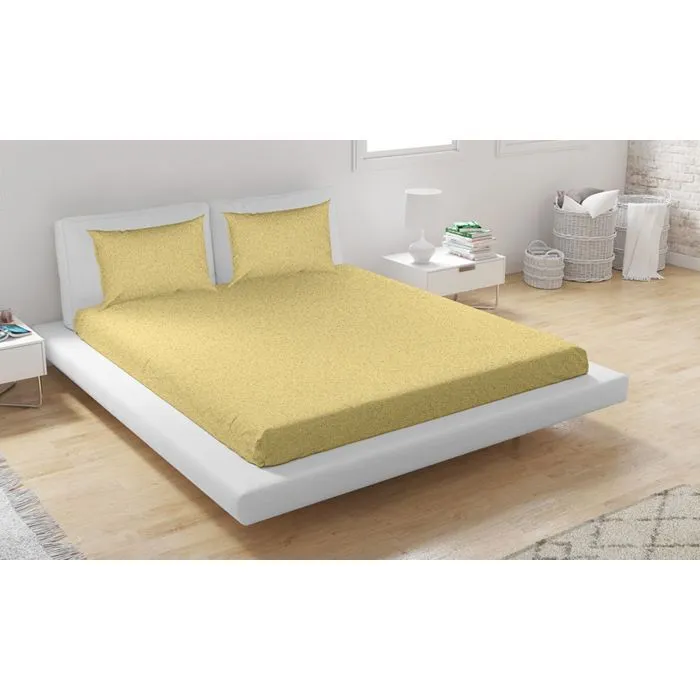 Ensemble drap housse et taie d'oreiller - Jaune - 140x200 - 80% coton - 20% polyester - Lavable en machine-2
