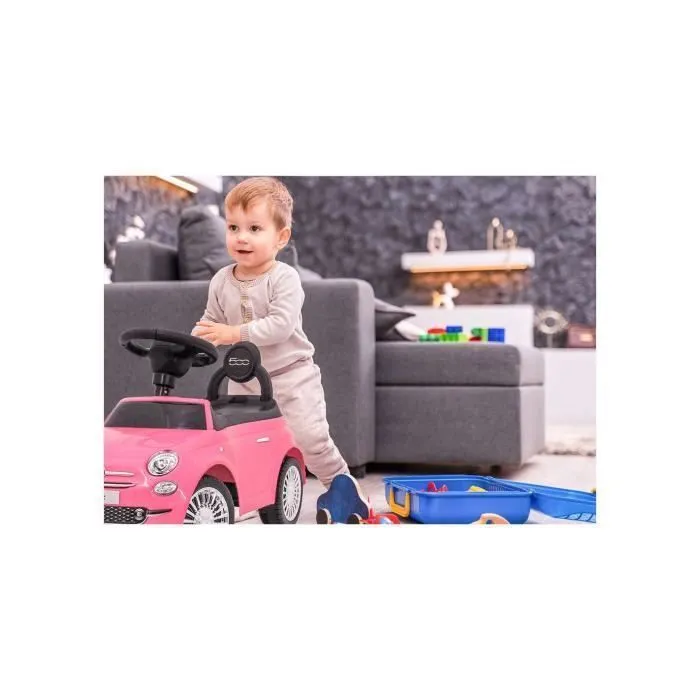 DEVESSPORT - Porteur Fiat 500 - Rose Pour enfants de 12 à 36 mois, volant avec klaxon et sons, compartiment de rangement et dossier-1