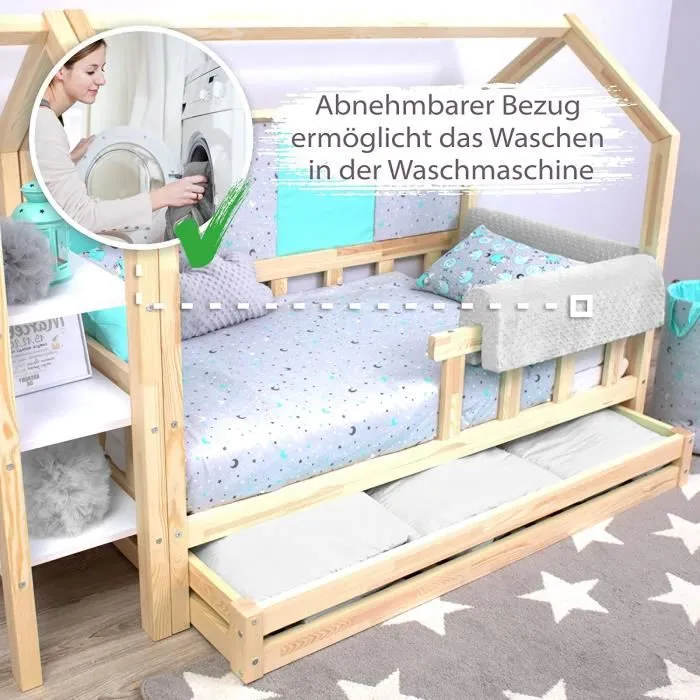 Tour de lit bebe protection enfant 70 cm - contour de lit bébé complet respirant protège-lit bord en mousse Gris Clair Velours-3