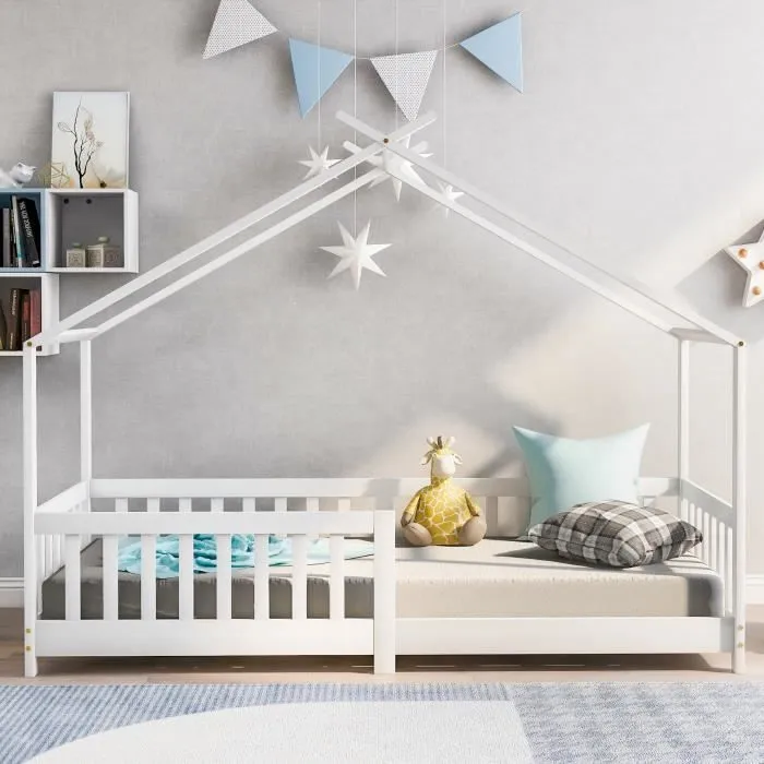 LIBERTE Lit cabane enfant, bois massif avec sommier à lattes 200x90cm-0