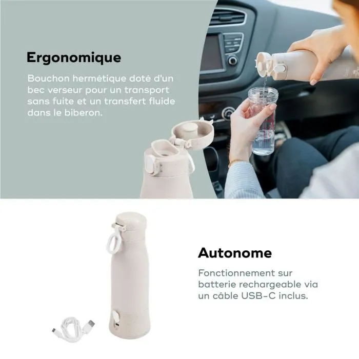 Chauffe-biberon nomade Moov & Feed - BABYMOOV - 340ml - minéral beige - Réglage température - Maintien chaud-5