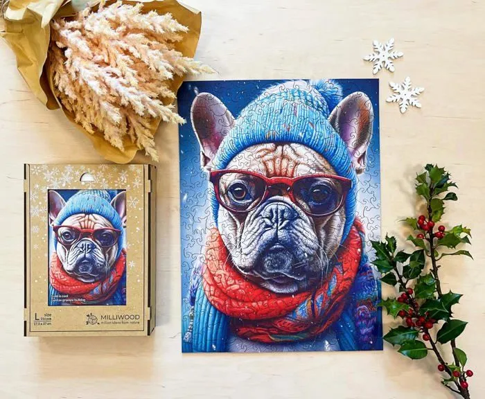 Puzzle en bois pour Enfants - Série Cold is cool - Le froid, c'est cool - Bouledogue - 27,5 x 37cm - 316 Éléments - Milliwood-3
