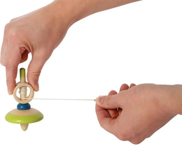 Toupie en bois - Small foot company - Toupie en bois avec ficelle - Hauteur 9 cm - Mixte - 3 ans-1
