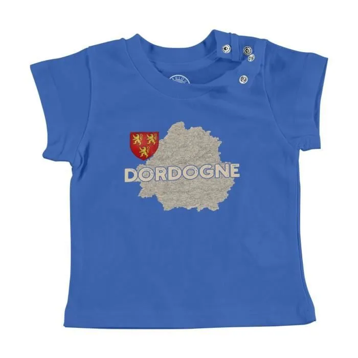 T-shirt Bébé Manche Courte Bleu Dordogne 24 Département Périgueux Carte Ancienne Rare-0