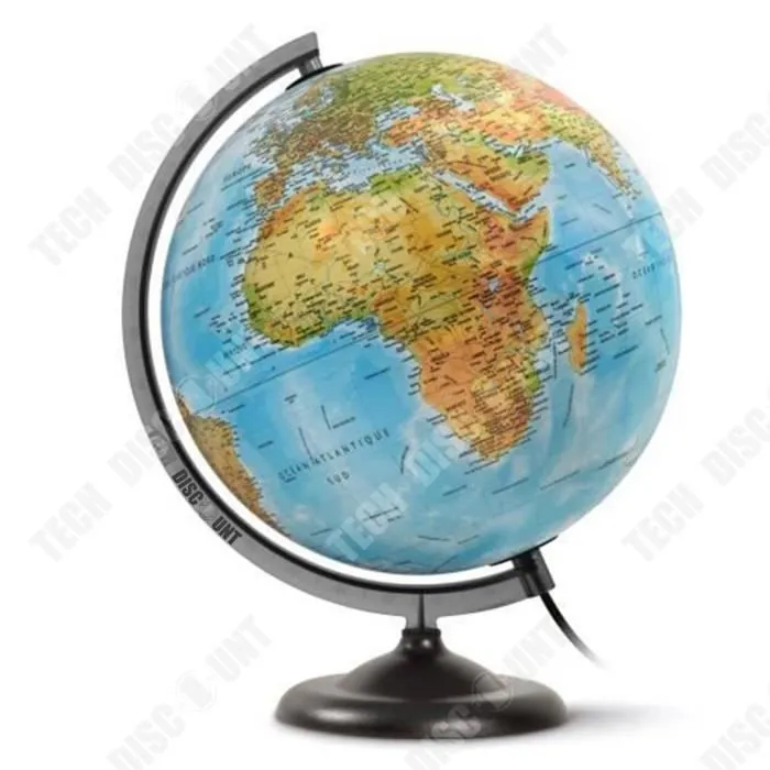 Globe Terrestre - TECH DISCOUNT - HD Plastique - 30 cm - Support Métal - Démonstration Éducative-0