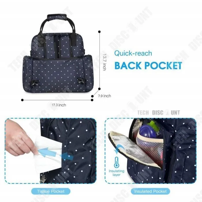 TD® Sac à dos multifonctions bébé Changement Couche Conservation Biberons Nylon étanche résistant fuites et eau-3