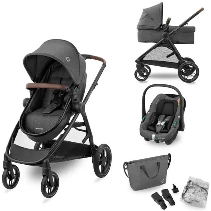 MAXI-COSI Poussette 3 en 1 ZeliaS iSize-Nacelle+Siège auto Cabriofix S iSize+Sac à langer+habillage pluie.De naissance jusqu'à 22Kg-0