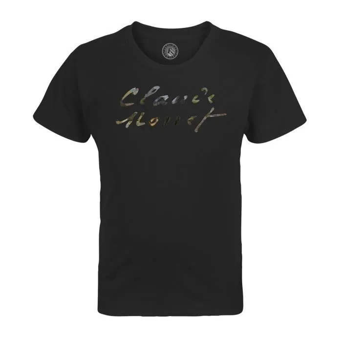T-shirt Enfant Noir Claude Monet Signature Artiste Célèbre Peintre Francais Impressionisme Nature Paysage-0