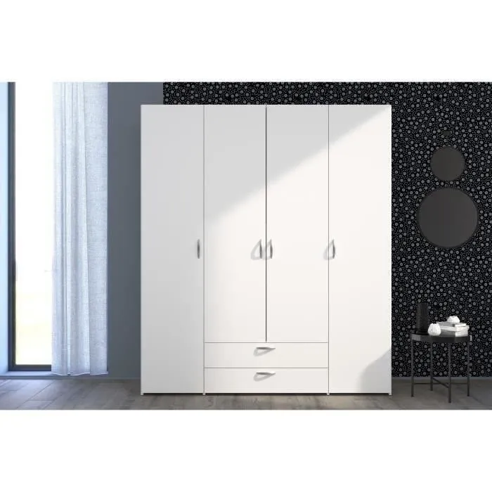 Armoire VARIA - Décor blanc - 4 portes battantes + 2 tiroirs - L 160 x H 185 x P 51 cm - PARISOT-1