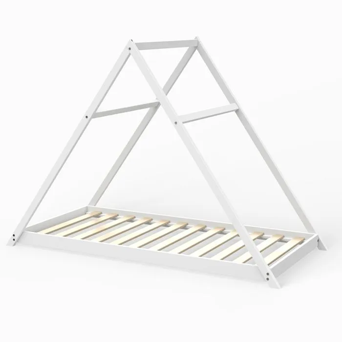 Lit cabane APACHE - Blanc - 90x190 - A lattes - Bois - Panneaux de particules-1