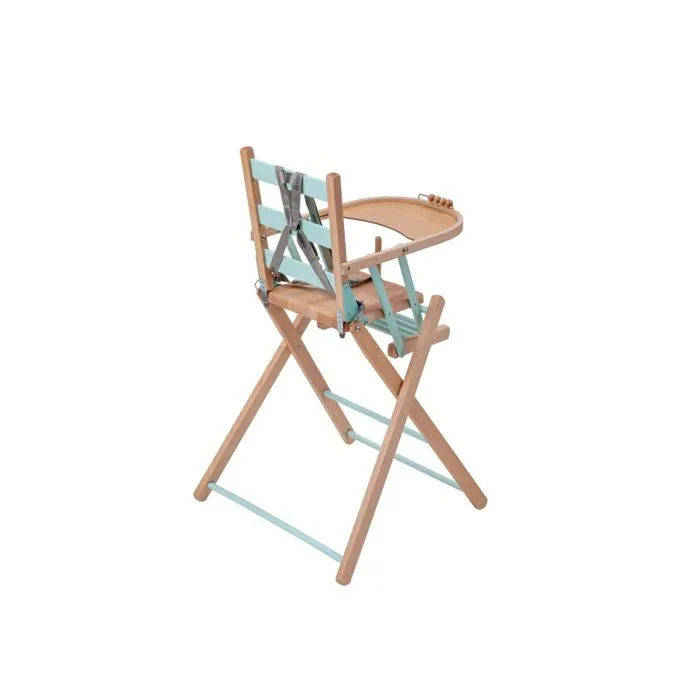Chaise haute bébé en bois pliante Sarah bicolore vert menthe - Combelle - Fixe - Mixte - 6 mois à 3 ans-4