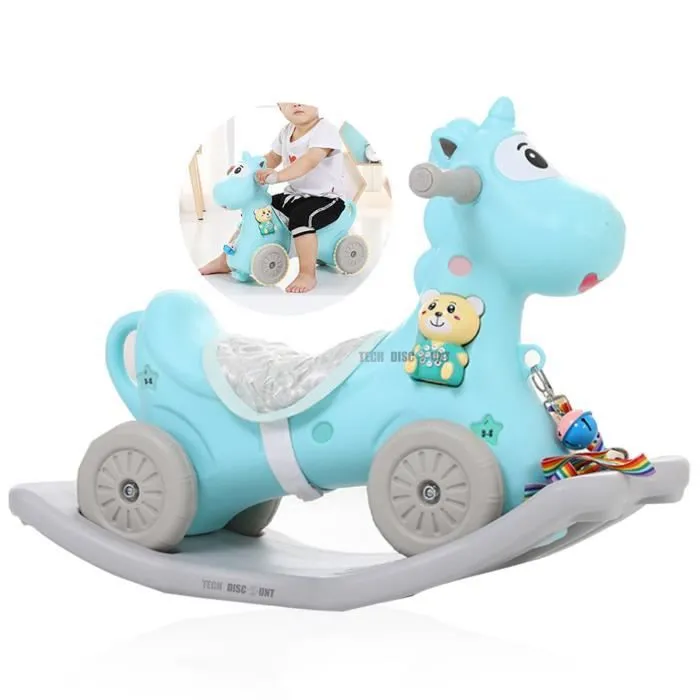 TD® Chaise à bascule en plastique pour bébé sans musique cheval jouets enfants 1-3 ans petite calèche en bois petit bleu couleur jou-0