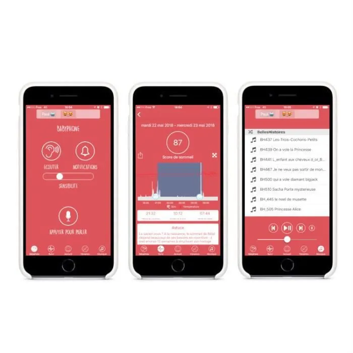 Réveil enfant éducatif REMI - Babyphone - Veilleuse & Berceuse - Suivi du Sommeil - Rouge-2