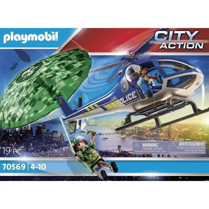 PLAYMOBIL 70569 Hélicoptère de police et parachutiste, City Action, Les Policiers, Dès 4 ans-2