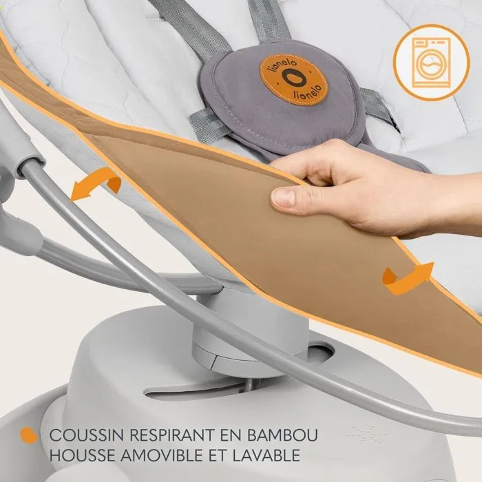Balancelle bébé 360° LIONELO Mell - 12 mélodies - 6 modes - Télécommande - Bluetooth - Gris-4
