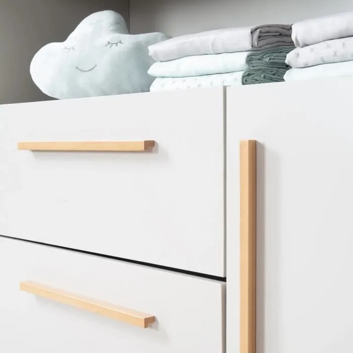 ROBA Commode à Langer Lea - Plan Amovible - Poignées en Bois Massif - Hauteur à Langer 90 cm - Gris Clair-1