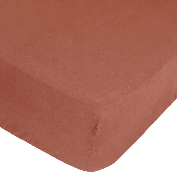 Drap housse en 100% lin Terracotta 140x190 cm-0