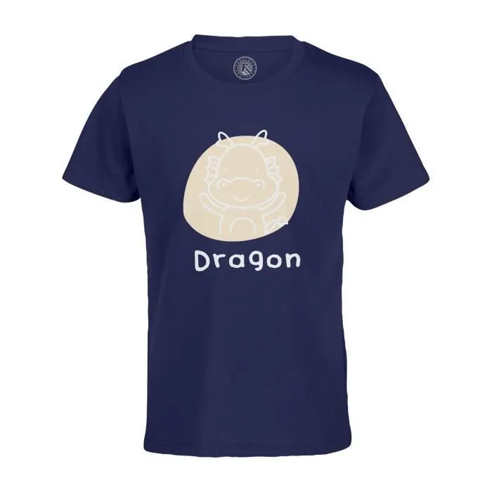T-shirt Enfant Bleu Dragon Signe Astrologique Chinois Dessin Zodiaque Horoscope Animal Illustration-0