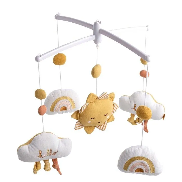 Mobile musical bébé soleil et nuage en coton Sunlight-0