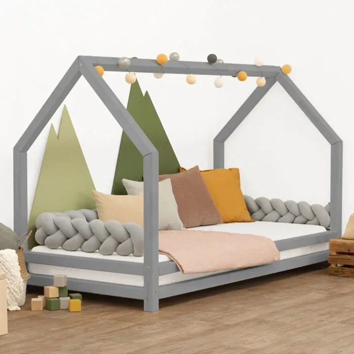 Lit cabane enfant FUNNY 120 x 200 gris-1