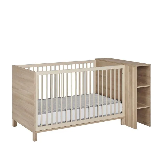 Lit bébé évolutif 70cm x 140cm finition biscuit effet bois chêne-3