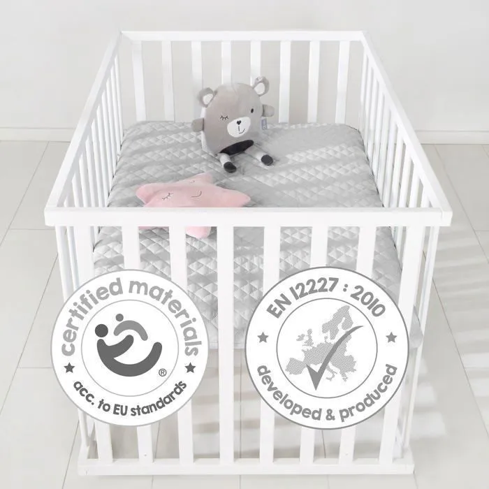 ROBA Parc Bébé Réglable 75x100 cm + Tapis de Parc "roba Style" Gris + 4 Roues - Bois Blanc-5
