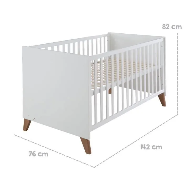 Chambre Bébé Duo ROBA - Ole - Lit Évolutif 70x140 cm + Commode à Langer avec Plan à Langer Amovible - Blanc - Chêne Foncé-2