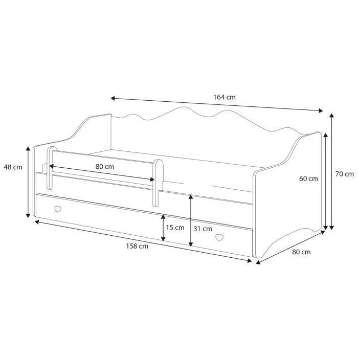Lit enfant pour une fille EMMA 80x160 avec matelas + sommier + tiroir en blanc-2